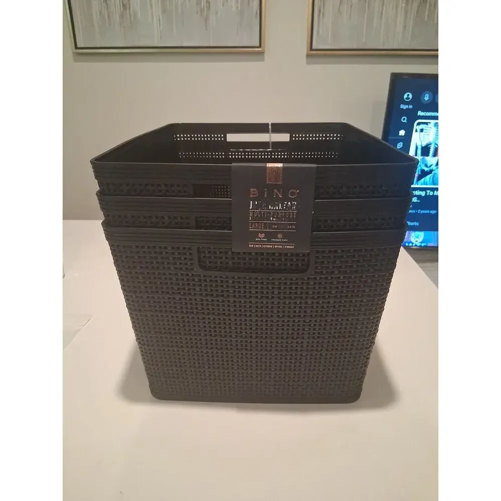 BINO Set of 3 Large Plastic Storage Baskets Multi-Purpose Organizers with...